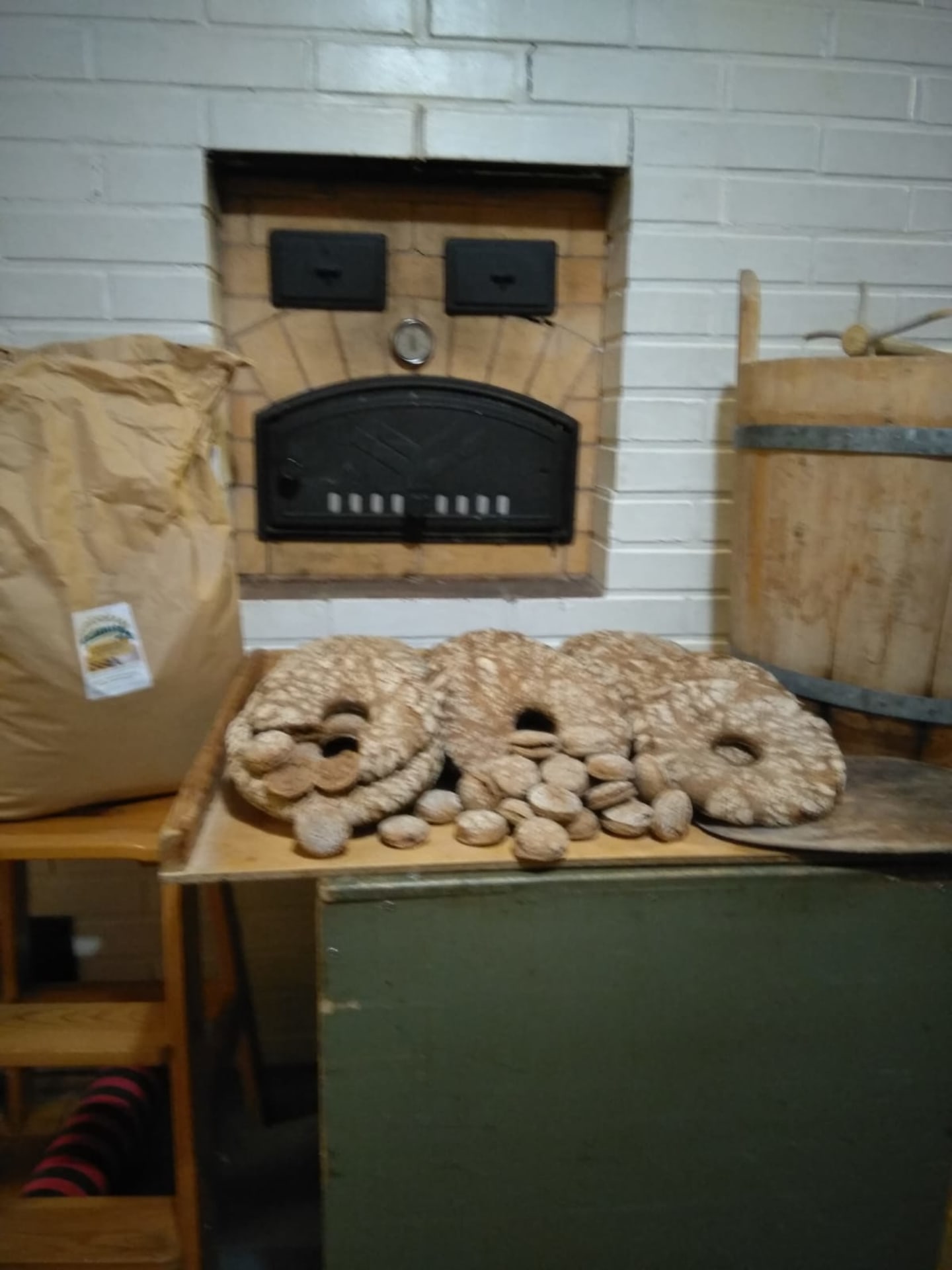 Oven, dough trough, rye flour, and rye hole bread