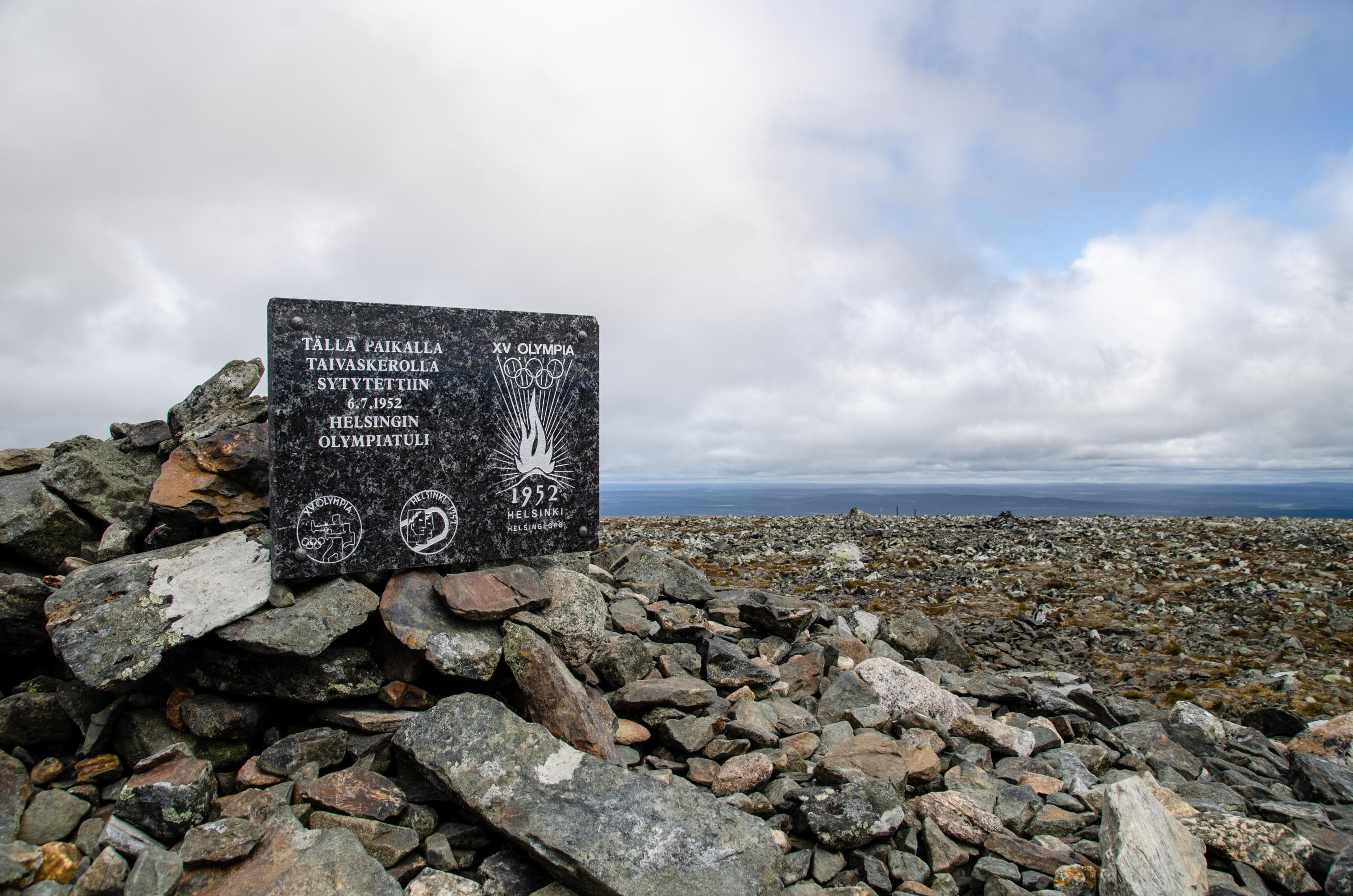 At the summit of Taivaskero, there is a commemorative plaque for the 1952 Olympics, as Finland's Olympic flame was lit there under the glow of the midnight sun.