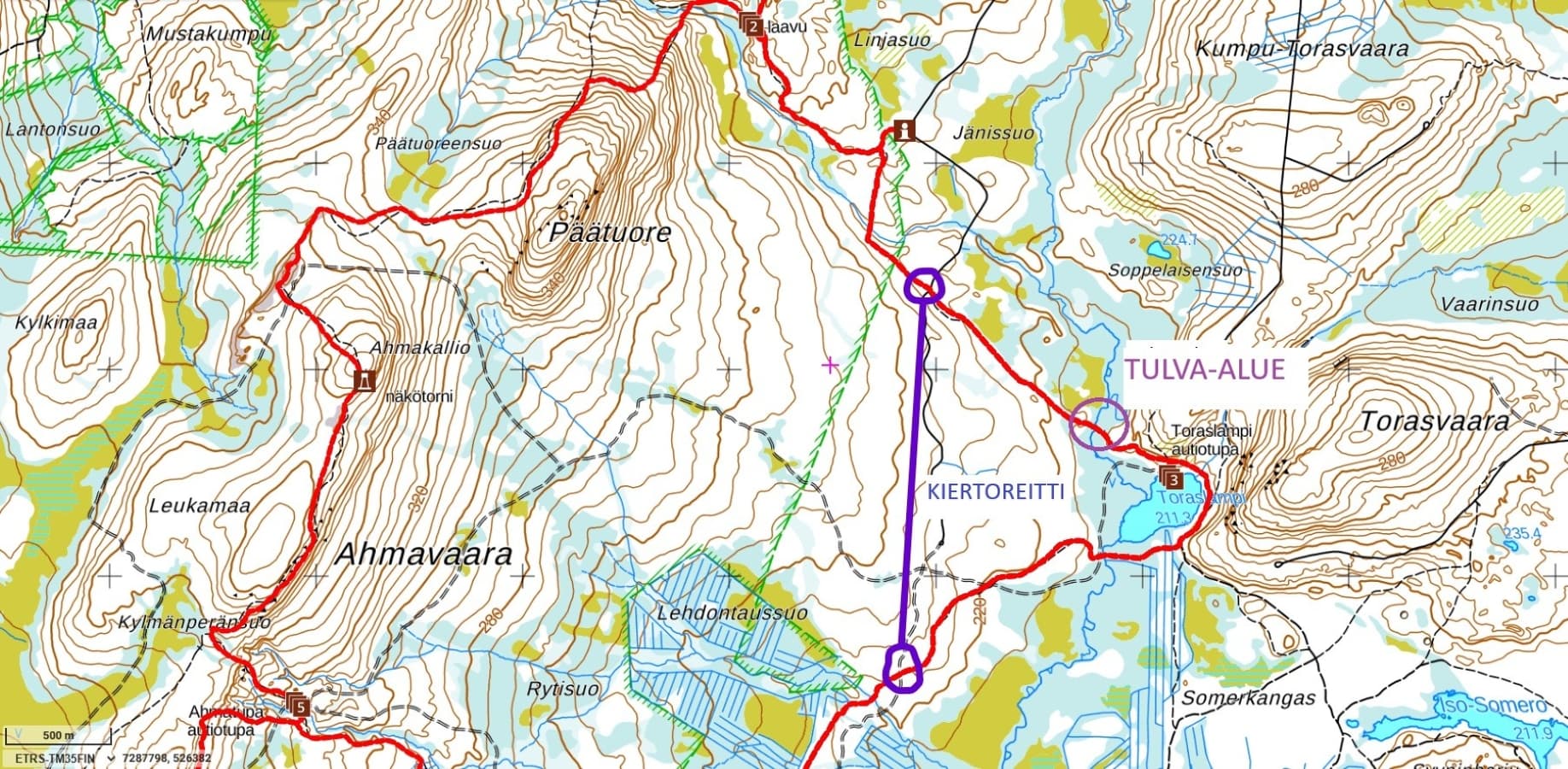 Kuvassa on maastokartta.