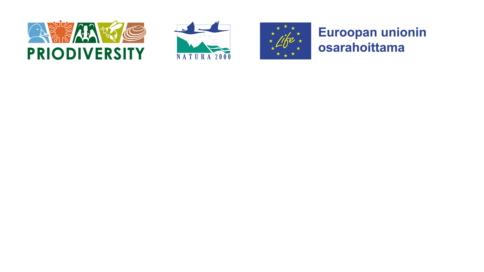 Priodiversity LIFE -hankkeen, Natura 2000- ja Life-tunnukset.