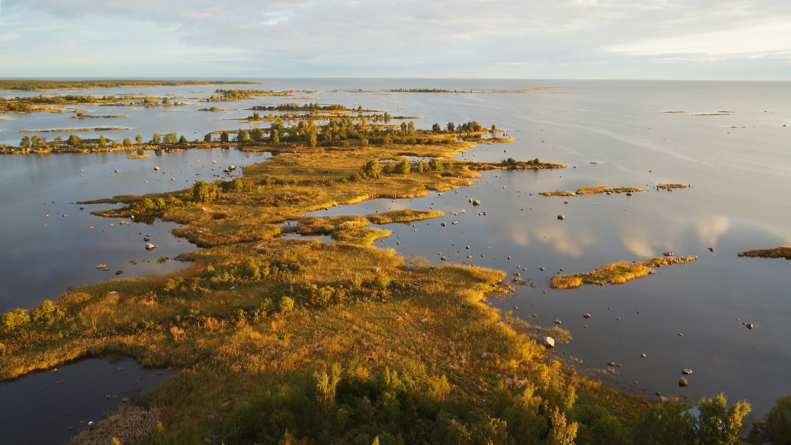 Aerial view with archipelago and sea.