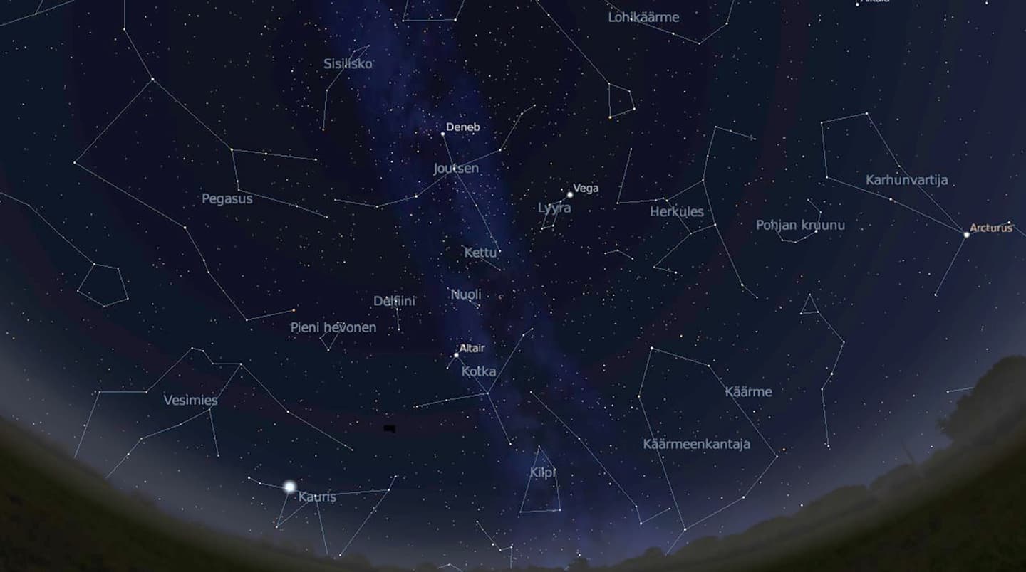 Bild: Vesa Korhonen En stjärnkarta över stjärnhimlen söderut i början av hösten i höjd med Mellersta Finland.