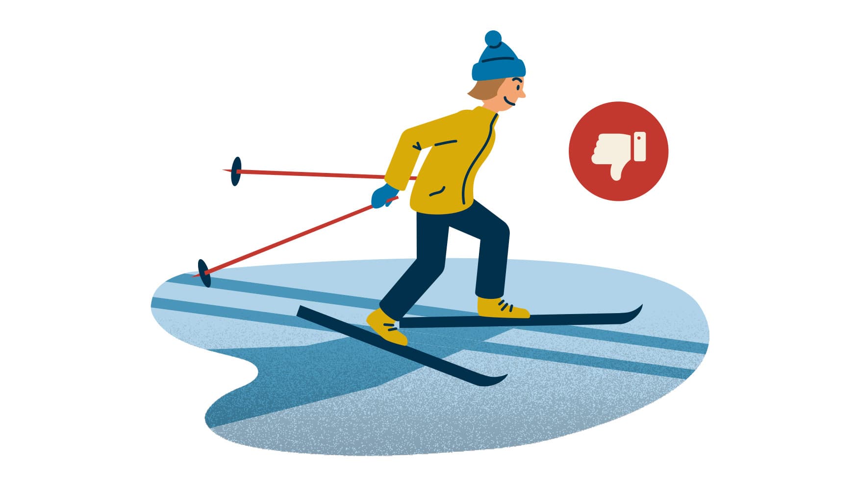 Kuva: Anna Pakkanen Hiihtäjä luistelee latu-uralla. Kuvassa on kieltomerkki.