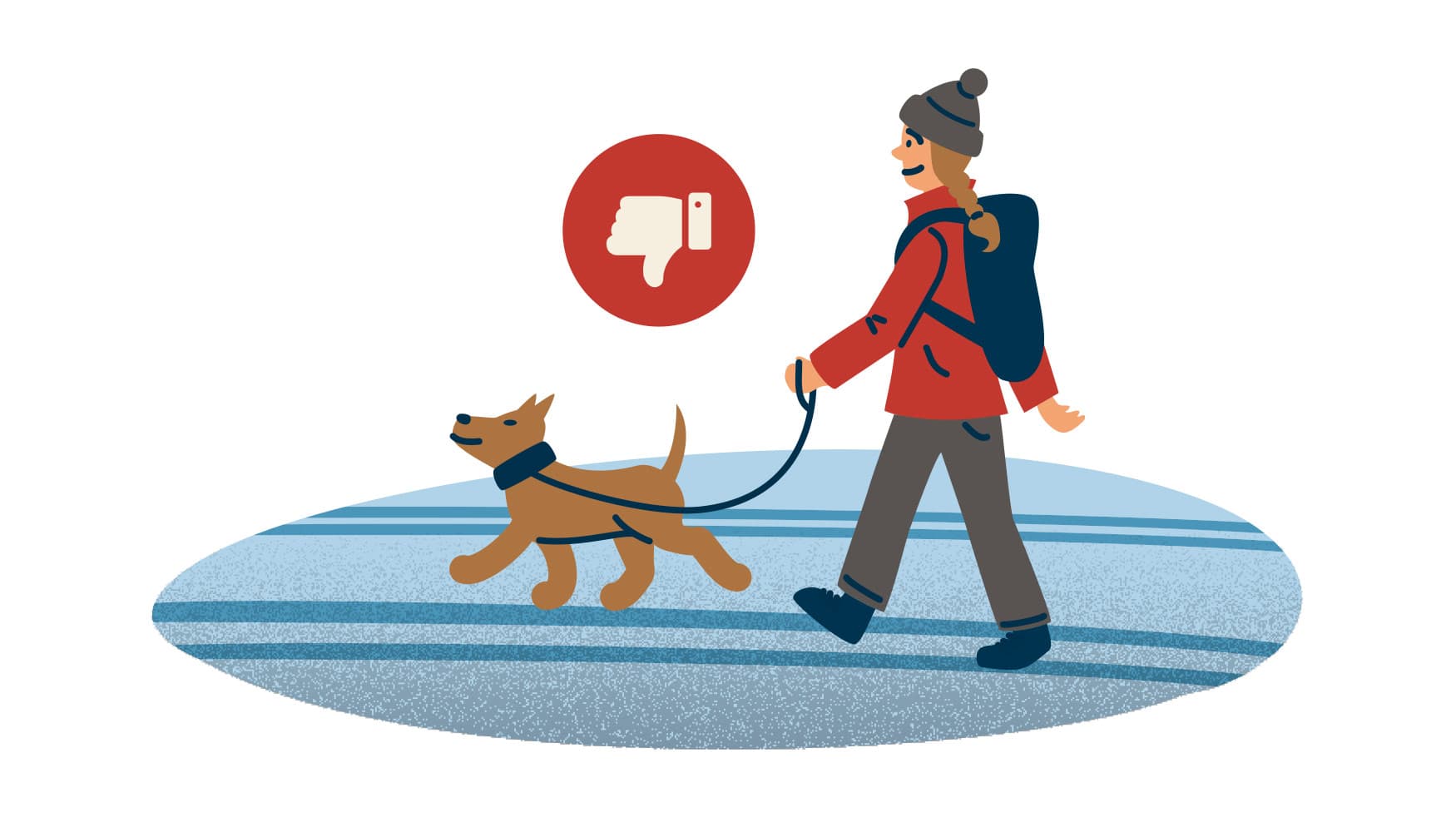 Kuva: Anna Pakkanen Koiran ulkoiluttaja kävelee hiihtoladulla. Kuvassa on kieltomerkki.