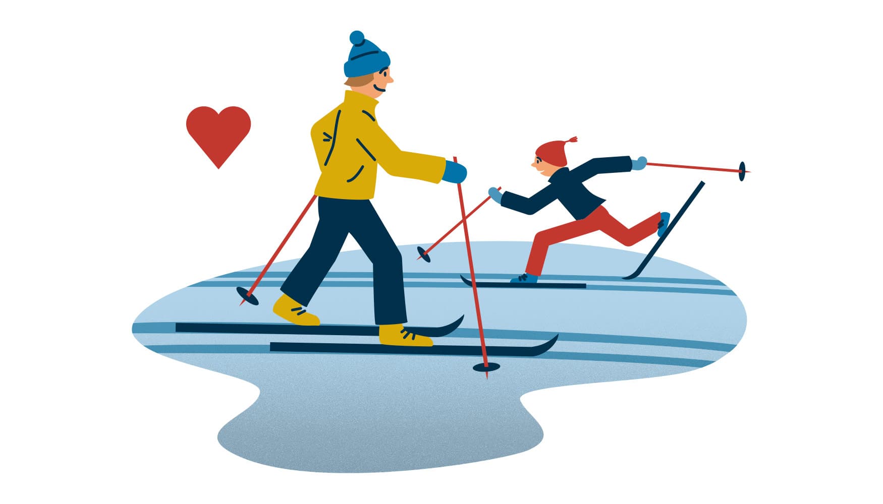 Kuva: Anna Pakkanen Kaksi hiihtäjää ohittaa toisensa. Kuvassa on sydän.