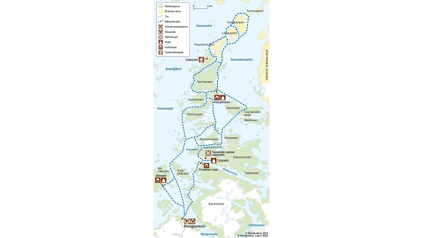 Image: Copyright Metsähallitus 2014. Map of Nanguhiemi, Lake Inari.
