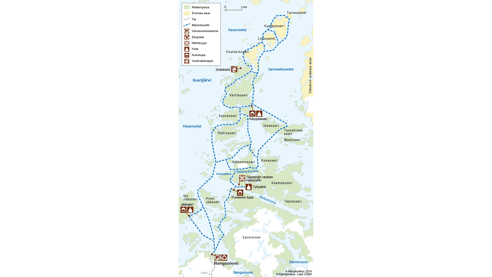 Image: Copyright Metsähallitus 2014. Map of Nanguhiemi, Lake Inari.