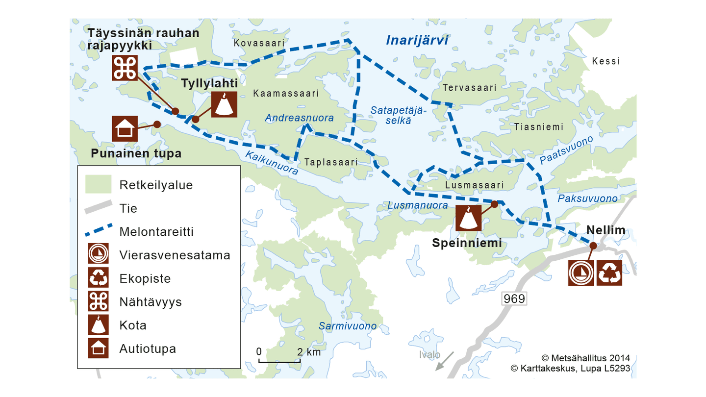 Image: Copyright Metsähallitus 2014. Map of Nellim, Lake Inari.