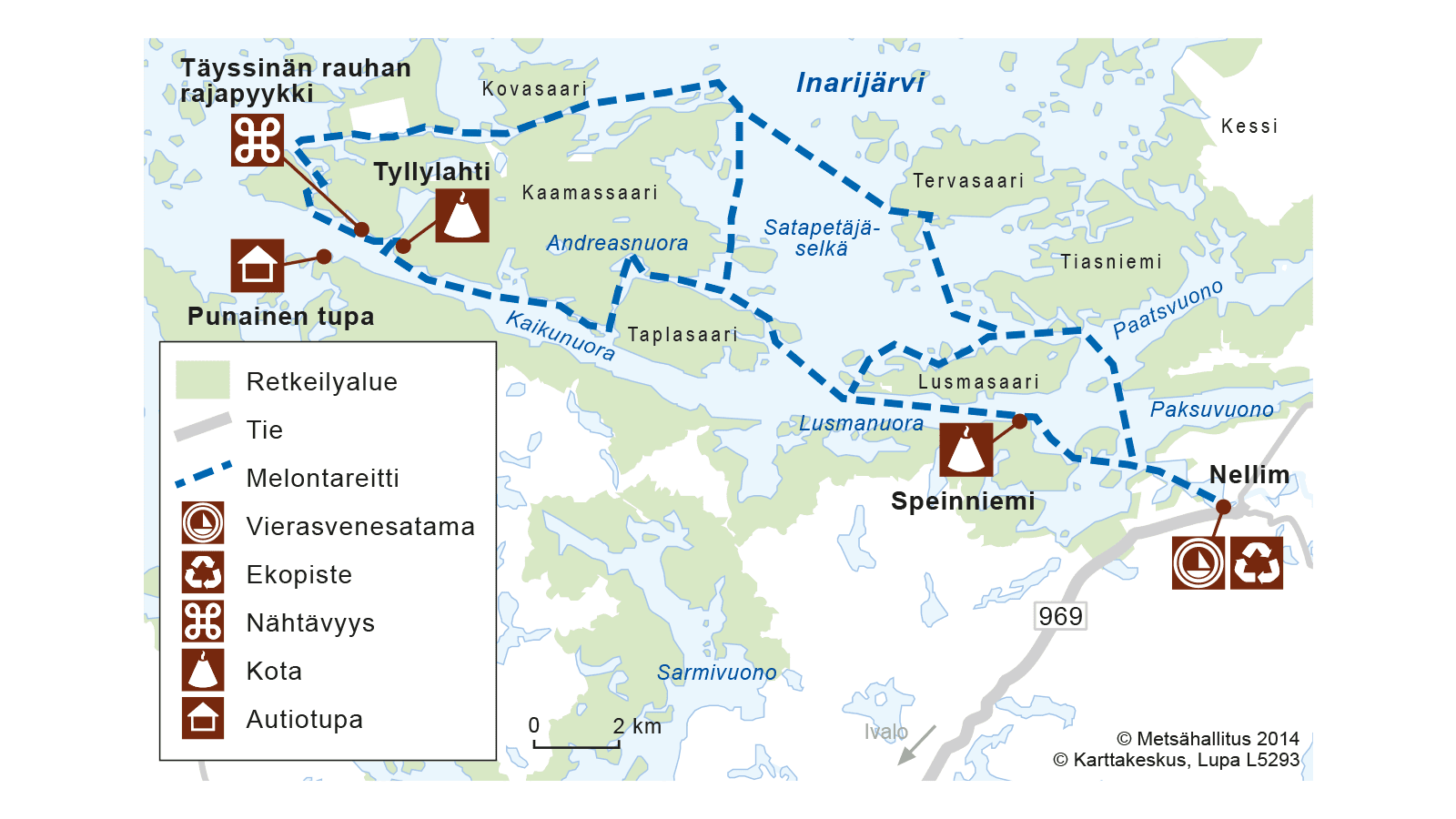 Image: Copyright Metsähallitus 2014. Map of Nellim, Lake Inari.