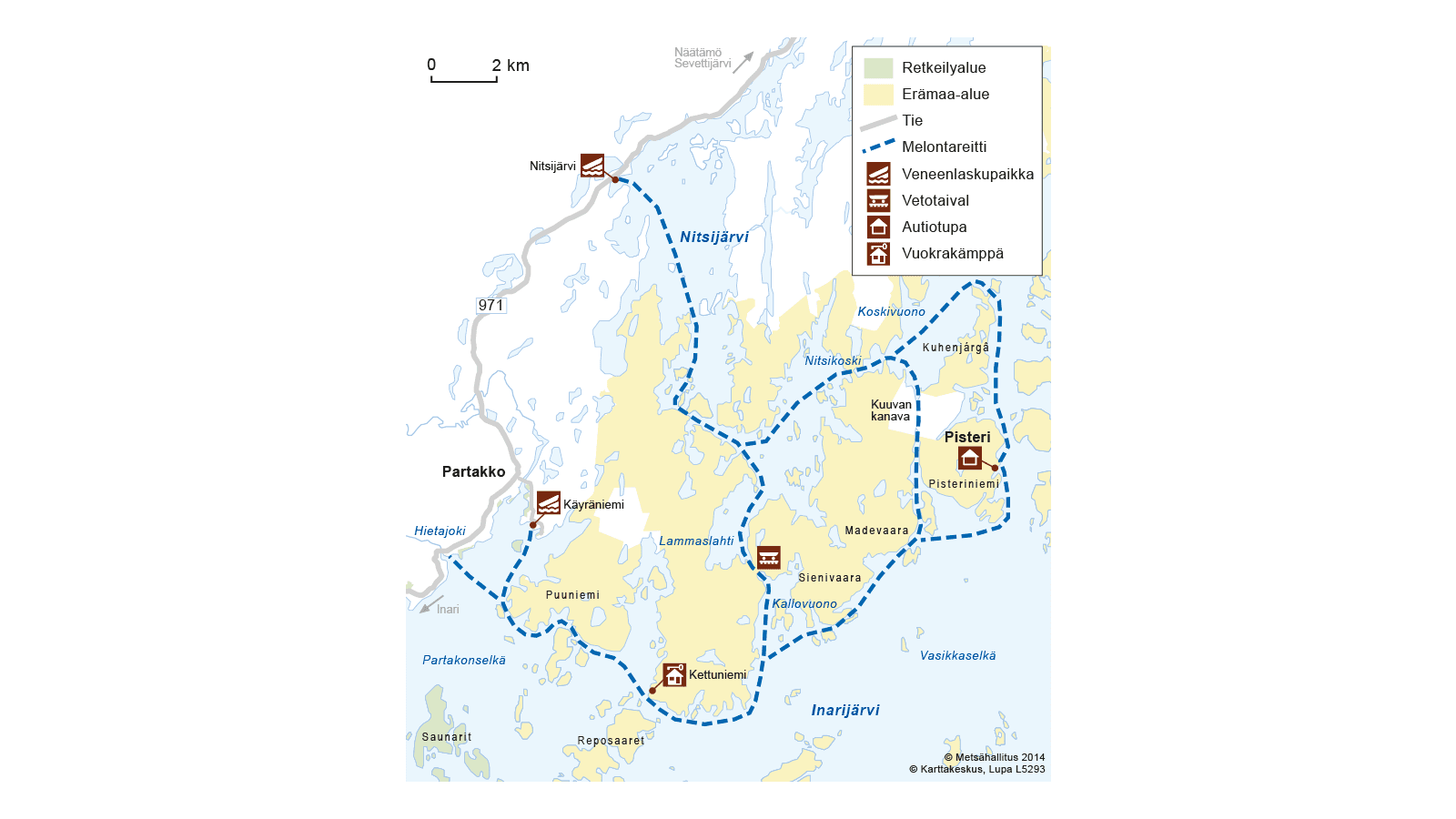 Image: Copyright Metsähallitus 2014. Map of Nitsijärvi-Inarijärvi.