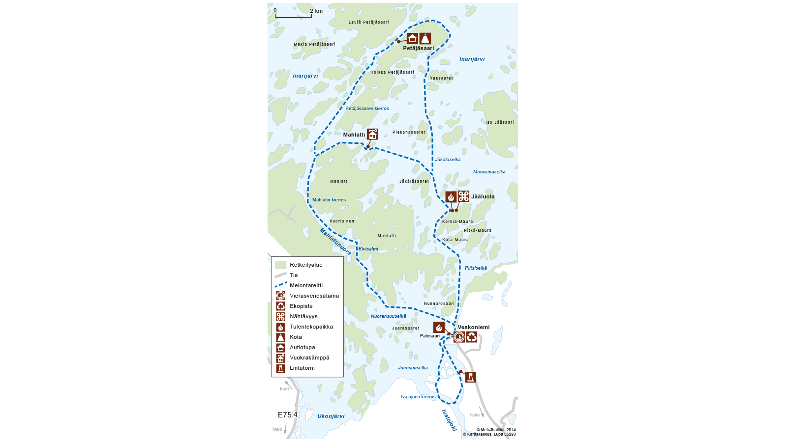 Image: Copyright Metsähallitus 2014. Map of Veskoniemi, Lake Inari.
