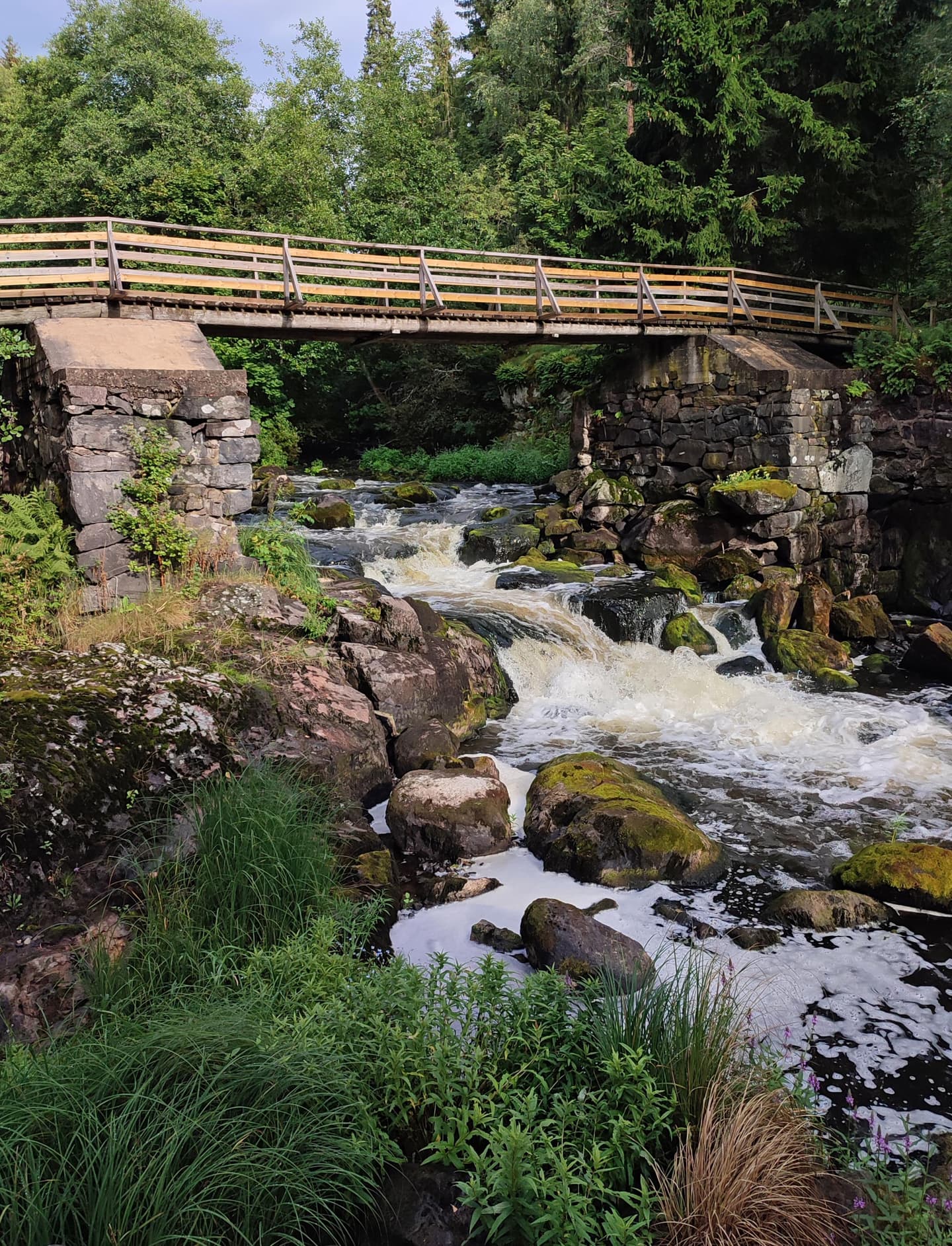 Image: Jussi Helimäki A wooden footbridge crosses the rushing rapid.