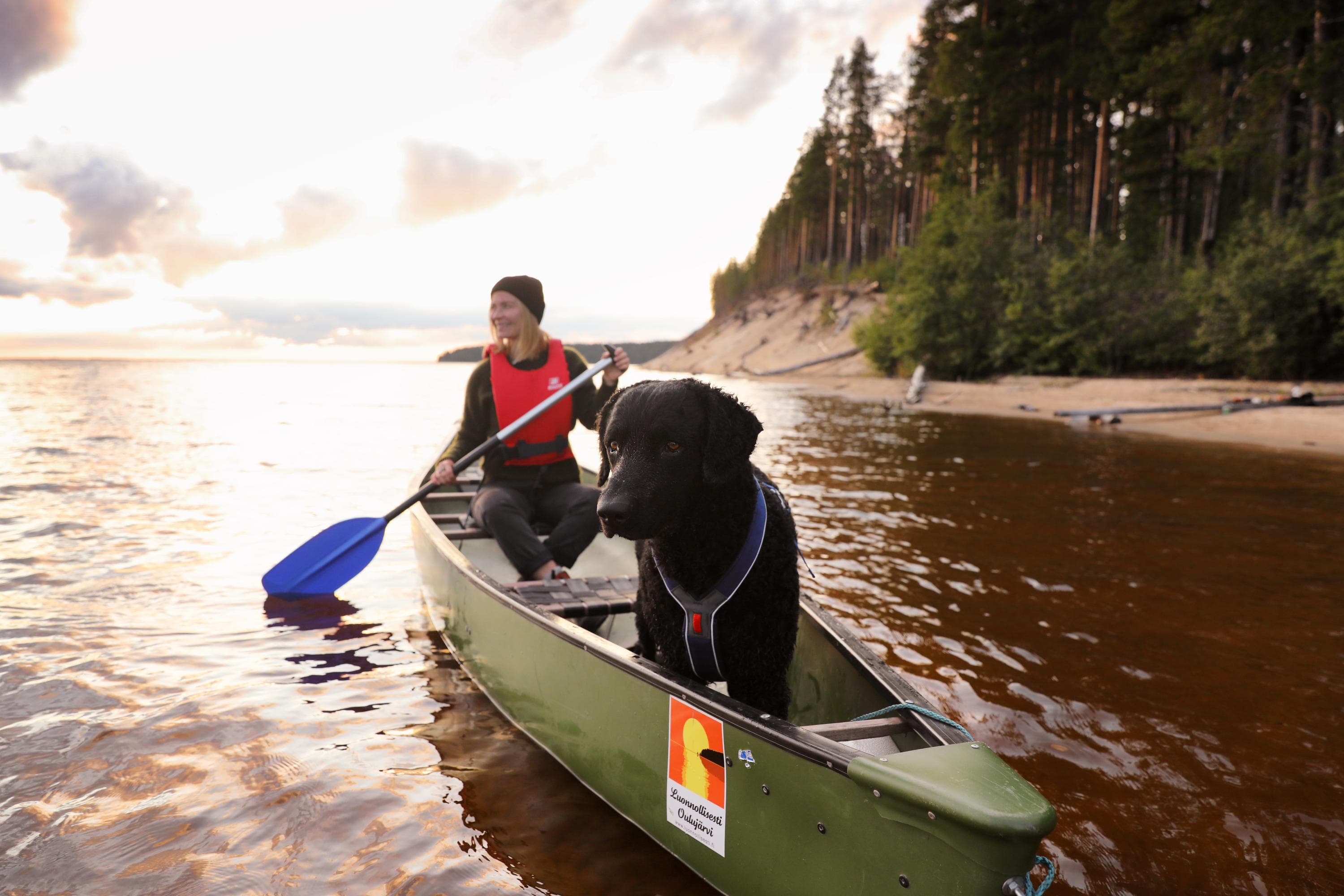Image: Harri Tarvainen Ihminen ja koira kanootissa vesillä.