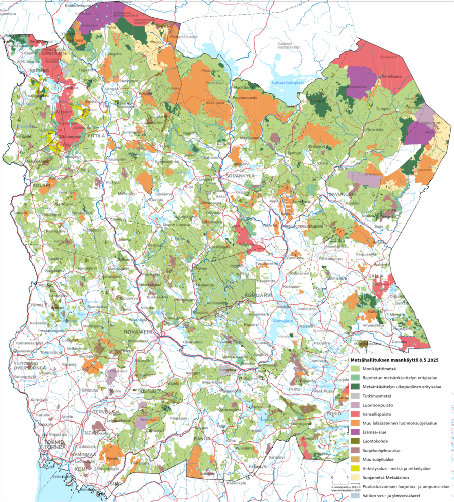 Kartta Lapin luonnonvarasuunnitelman suunnittelualueesta.