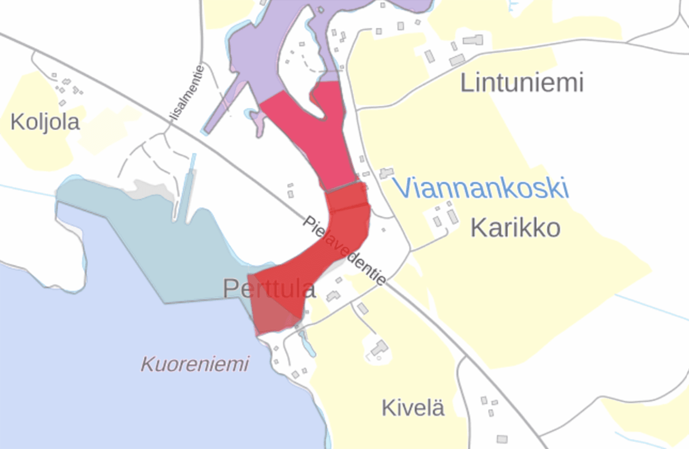 Kartalla näkyy lakkautettava kohde.