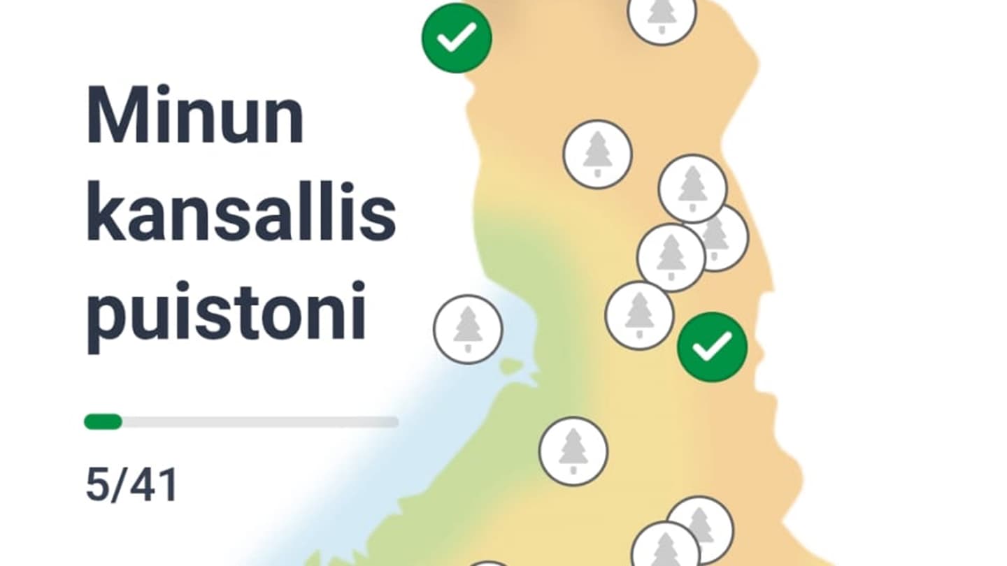 Image: Metsähallitus Partial map of Finland with the text “My national parks 5/41”.