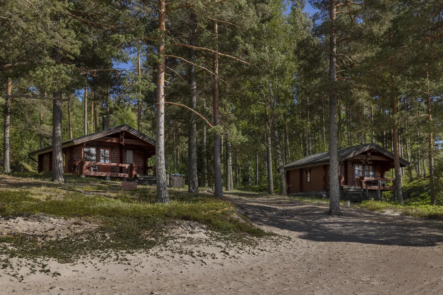 Kuva: Roni Lehti Männikön reunalla on kaksi mökkiä.