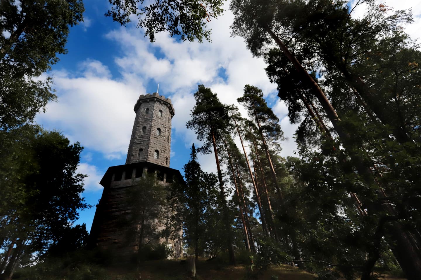 Kuva: Jari Salonen Graanittinen näkötorni kesäisen metsämaiseman keskellä.