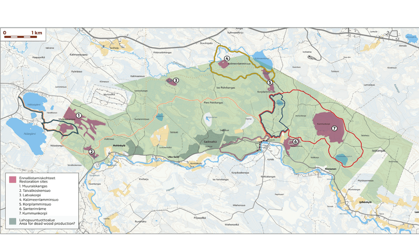 Image: Metsähallitus Map of the restored peatlands in the Sanginjoki area.
