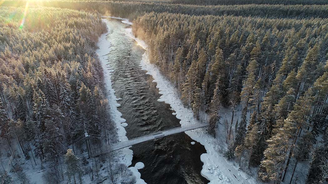 Haapavitja forsar belägen på Ruunaa strövområde på vintertid..